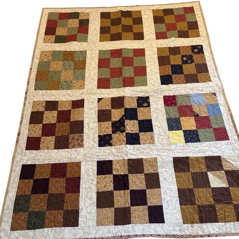 Beautiful Handmade Patchwork Lap Quilt Warm Earth Tones Size: 44x59 Cabin Lodge